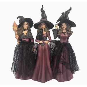Eerie Charm Set of 3 Witch Figurines 12.5 Inch Halloween Gothic Decor Purple